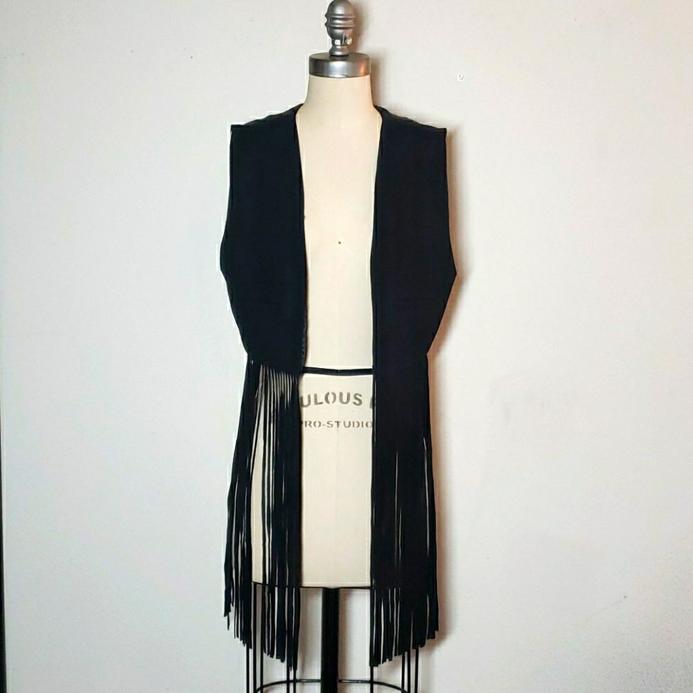 Vintage 90s festival suede fridge black cropped bohemian vest
